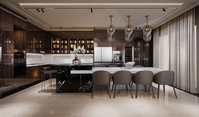 Mẫu nội thất phòng bếp hiện đại tối giản mà vẫn sang trọng