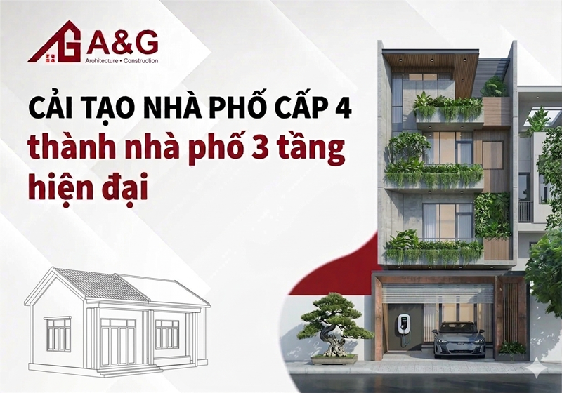 Cải tạo nhà phố cấp 4 thành nhà phố 3 tầng hiện đại