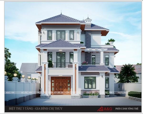 THIẾT KẾ BIỆT THỰ 3 TẦNG LÔ GÓC MÁI NHẬT - GIA LÂM