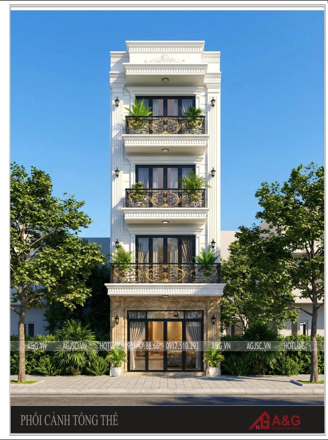 Thiết kế nhà phố tân cổ điển 4 tầng 